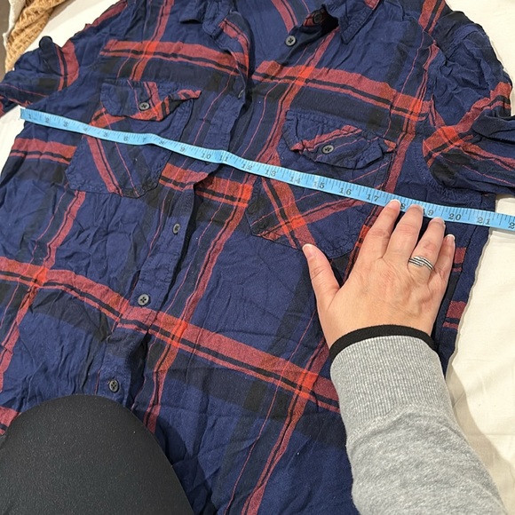 BDG Urban Outfitters Navy & Red Plaid Long Sleeve Button Up Shirt Size Large - Picture 7 of 10